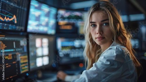 Experienced Database Editor at Work: Portrait of Attractive Skilled Girl at Indoor Workstation