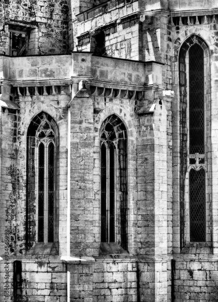 Portugal, Lisbon. Ruins of the 14th-15th century Gothic church Igreja do Carmo in Chiado. Portugal, Lisbon. Ruins of the 14th-15th century Gothic church Igreja do Carmo in Chiado.