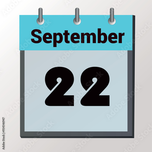 vector calendar page with date September 22, light colors