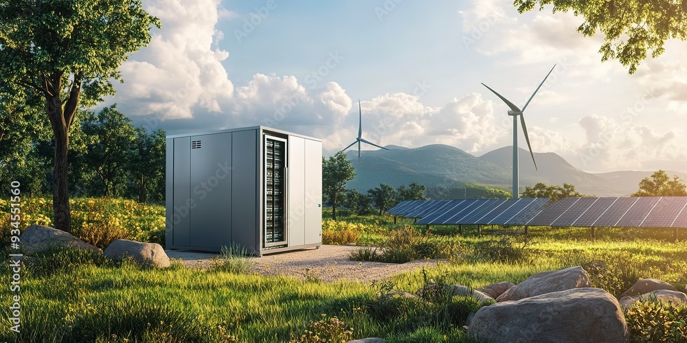 Buildings Reciving Power The large cabinet for battery storage cabinet and charge control system ...