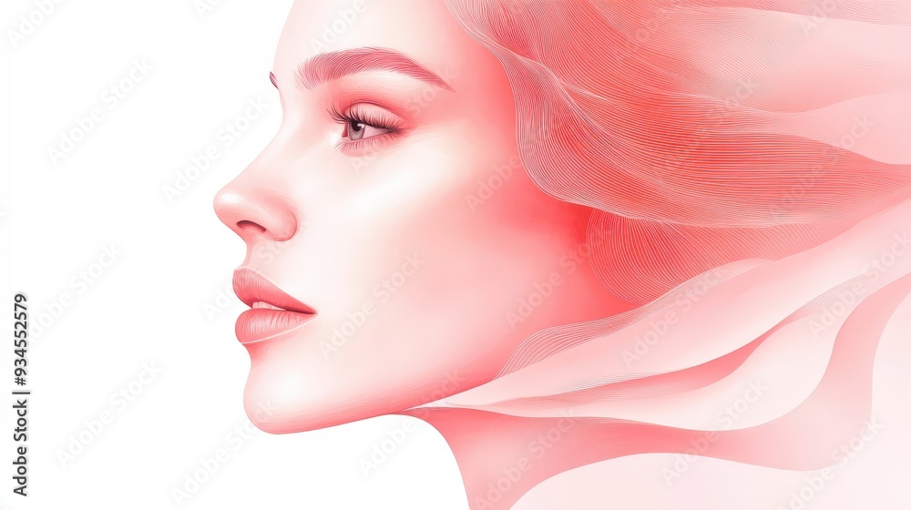 A woman's face is shown in a pinkish color A woman's face is shown in a pinkish color