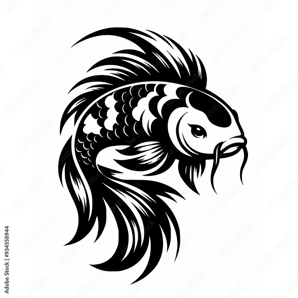 Koi fish black vector illustration design element logo graphic