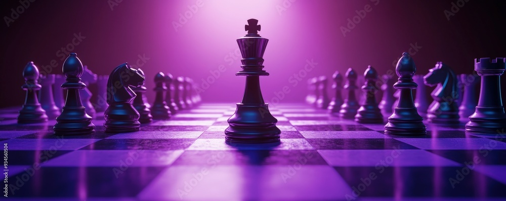 Chessboard with a career symbol on a purple isolated background representing strategic moves in job search, Close-up shot, 3D Blender Style, studio lighting Chessboard with a career symbol on a purple isolated background representing strategic moves in job search, Close-up shot, 3D Blender Style, studio lighting