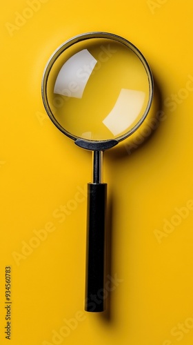 Checklist icon with a magnifying glass on a yellow isolated background representing key job search tips, Close-up shot, Realistic Style, studio lighting