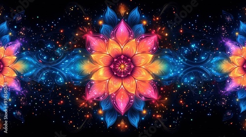 Multicolored Flower with Glowing Petals and Sparkles