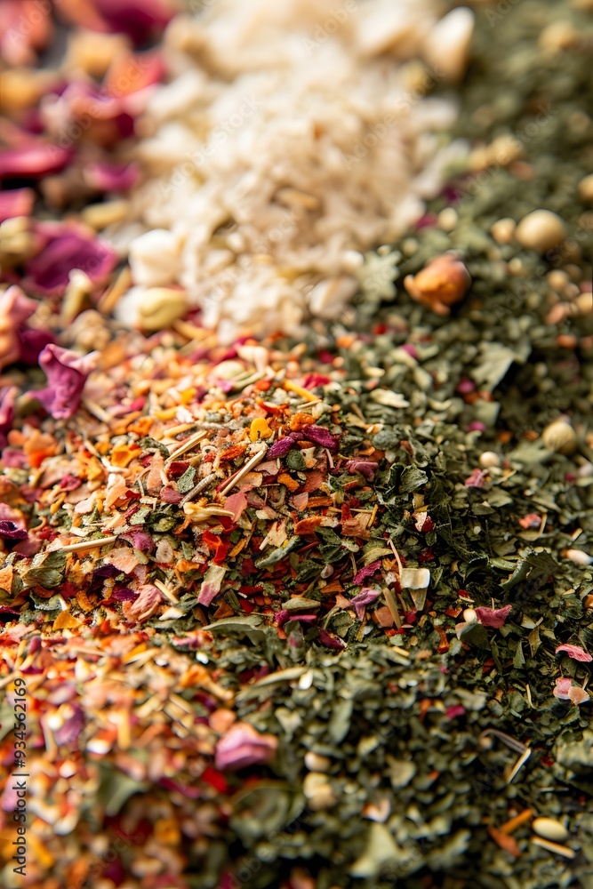 Close-up of a herbal mix used in spa treatments AI generated illustration Close-up of a herbal mix used in spa treatments AI generated illustration
