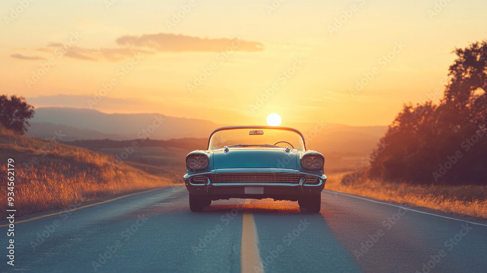 Fototapeta premium Scene is peaceful and serene, as the car moves along the empty road.
