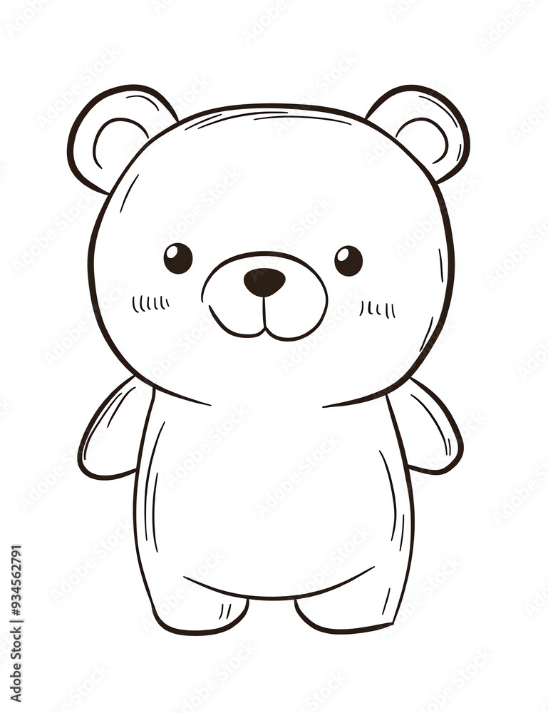 Fototapeta premium Cute bear face coloring page for kids, simple and clean line art style with bold lines, no shading or gray fill, vector illustration