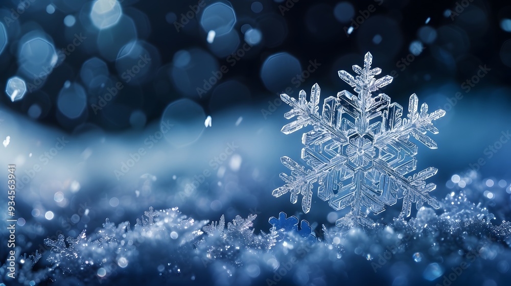 Close-up of a snowflake against a night sky AI generated illustration Close-up of a snowflake against a night sky AI generated illustration