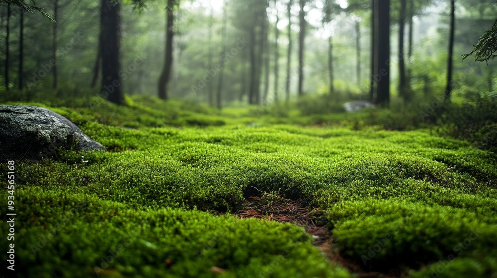 Forest floor covered in green moss Forest floor covered in green moss