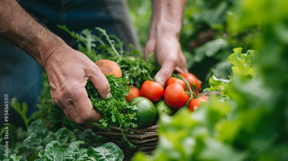 Close-up of hands harvesting fresh vegetables AI generated illustration Close-up of hands harvesting fresh vegetables AI generated illustration