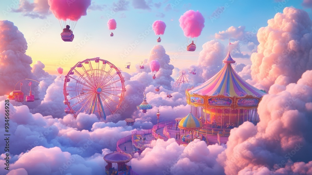 © SuperStockGallery - Fantasy Amusement Park in the Clouds - Surreal Artwork. © SuperStockGallery - Fantasy Amusement Park in the Clouds - Surreal Artwork.