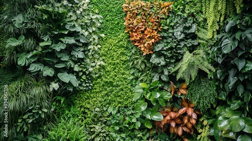 A vibrant green wall adorned with a plethora of lush plants, providing a mesmerizing and natural display of beauty and life 