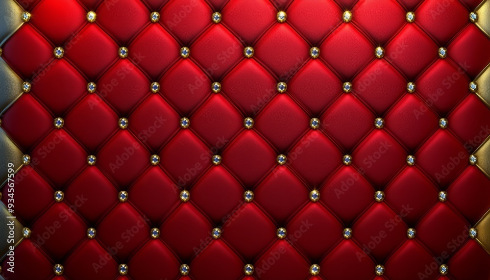 Obraz premium Red Leather Upholstery with Gold Accents and Blue Gemstones