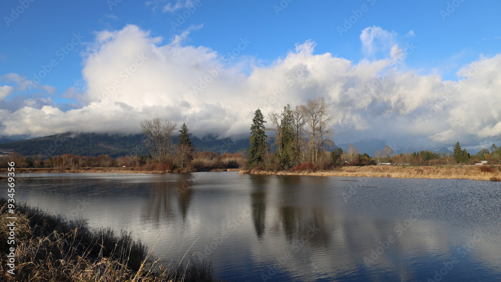 Fototapeta premium Autumn trees reflecting in peaceful river