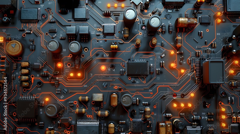 Fototapeta premium Electronic circuit board close up. 