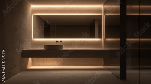 Minimalist Bathroom Interior with Concrete Walls and LED Lighting.