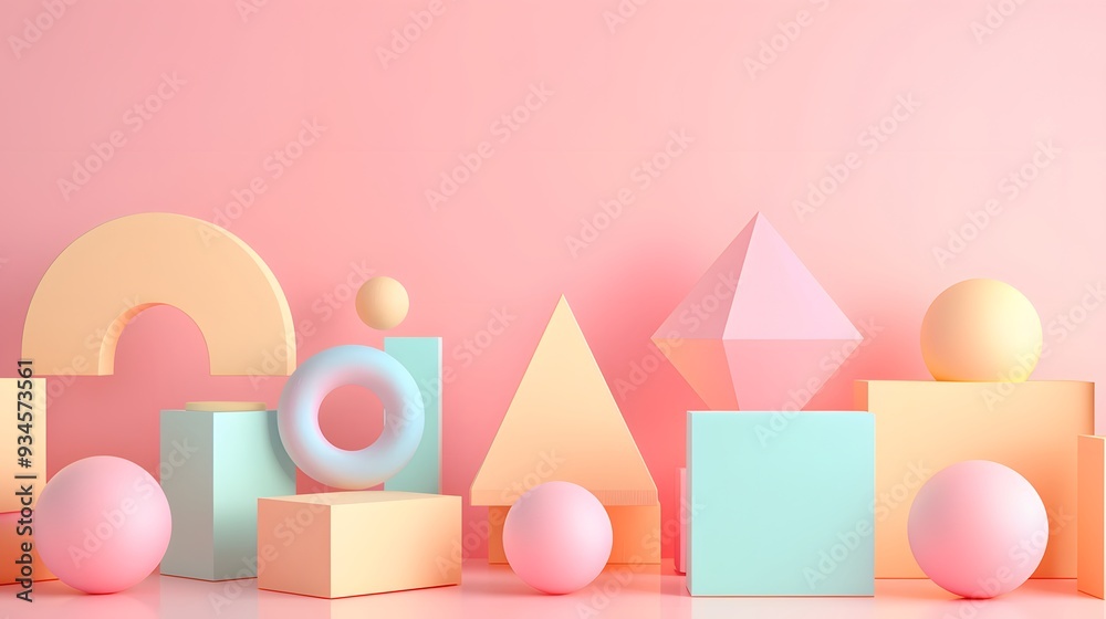 Cute 3D geometric shapes in soft pastel colors AI generated illustration Cute 3D geometric shapes in soft pastel colors AI generated illustration