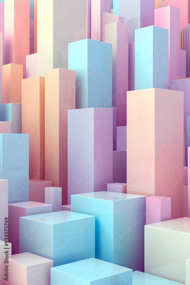 Cute 3D pastel colored rectangles stacked like a cityscape AI generated illustration Cute 3D pastel colored rectangles stacked like a cityscape AI generated illustration