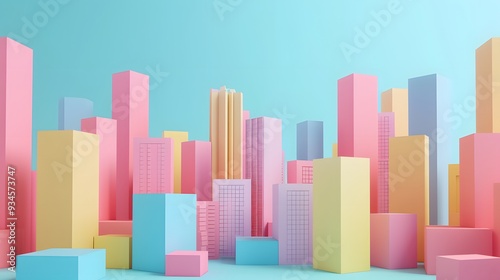 Cute 3D pastel colored rectangles stacked like a cityscape AI generated illustration