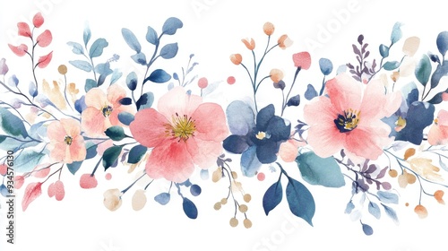 Watercolor floral illustration with a variety of elements Manual composition suitable for textiles wallpapers and greeting card designs