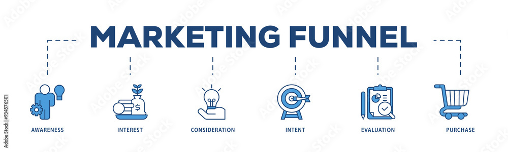 Marketing icons process structure web banner illustration of strategy, concept, communication, target group, online, print and business icon png transparent background.