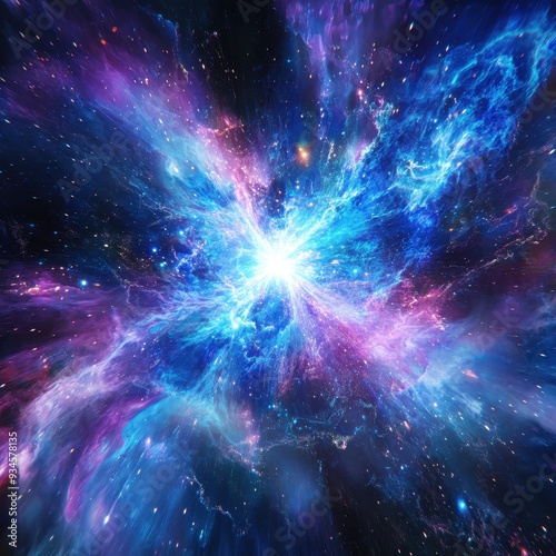 Abstract Cosmic Explosion in Vibrant Blues, Pinks, and Whites - Nebula, Space, Galaxy, Universe, Stars, Starburst.