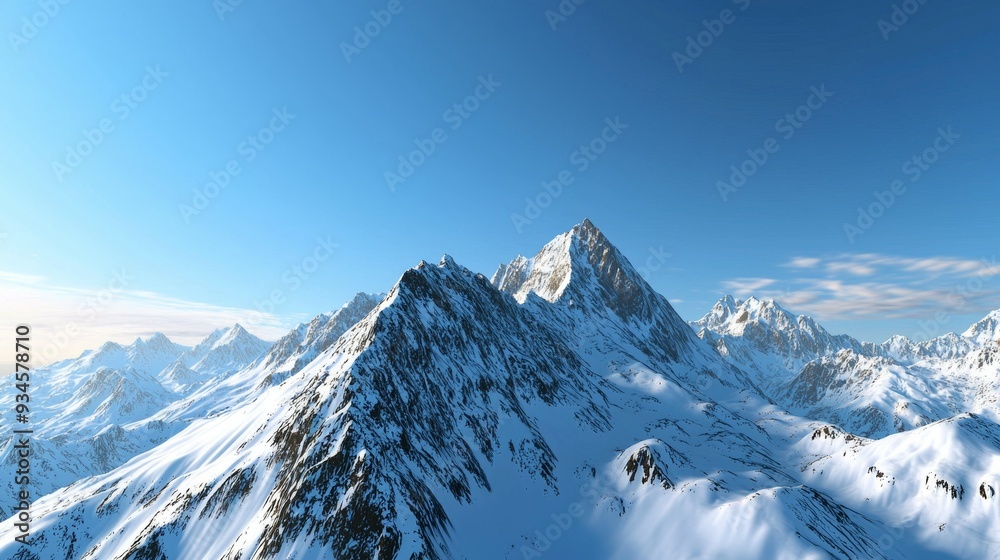 Majestic mountain range with snow-capped peaks and clear blue sky above. Majestic Mountain Range Majestic mountain range with snow-capped peaks and clear blue sky above. Majestic Mountain Range