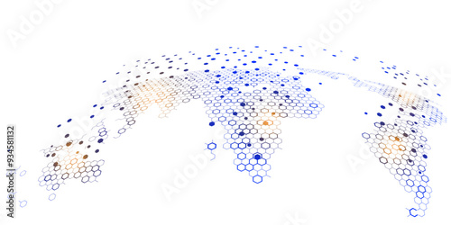 Hexagonal vector grid globe representing high tech, cloud computing and internet big data