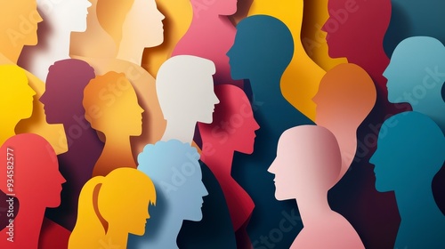 Harmony in Diversity - Paper Cutout of Multicultural Crowd Embracing Unity and Inclusion.