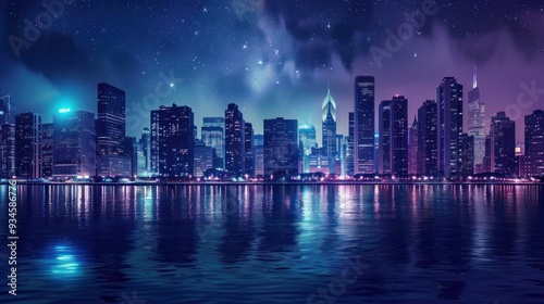 Night Cityscape with Vibrant Reflections