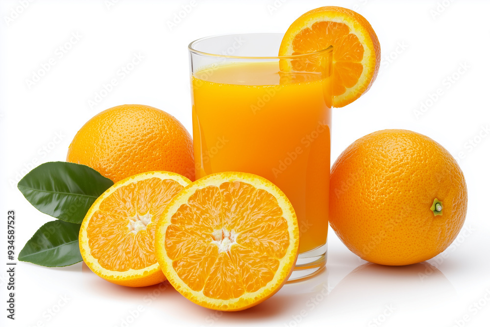 Glass with juice and orange pieces isolated on white background. Glass with juice and orange pieces isolated on white background.