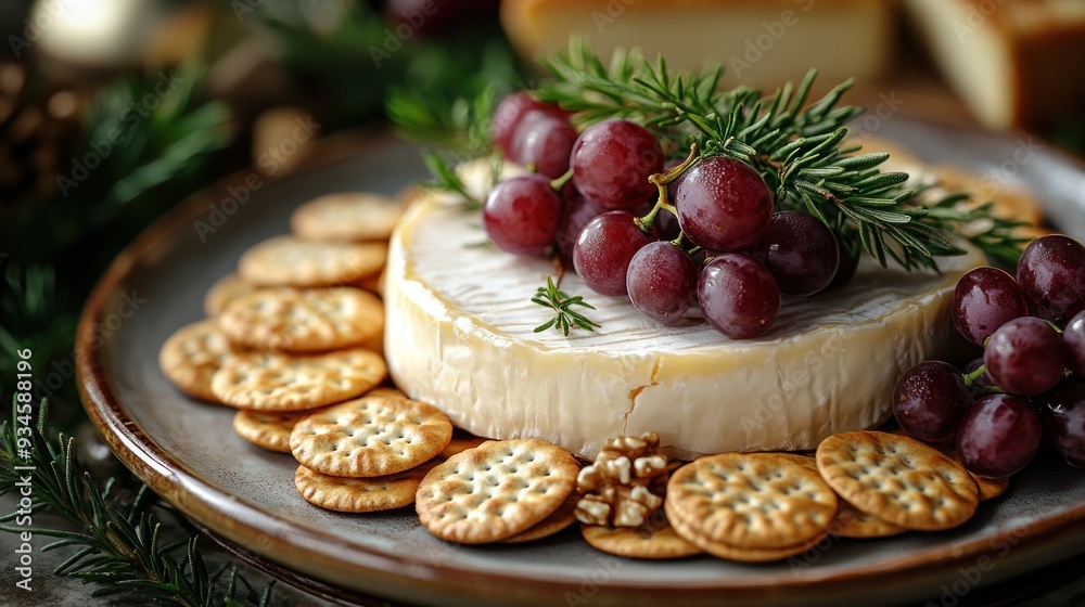 Brie Cheese Plate with Grapes and Crackers Brie Cheese Plate with Grapes and Crackers