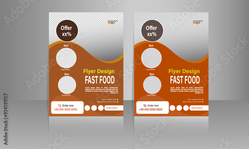 Fast food restaurant business marketing social media post or web banner template design with abstract background, logo and icon. Fresh pizza, burger & pasta online sale promotion flyer or poster.