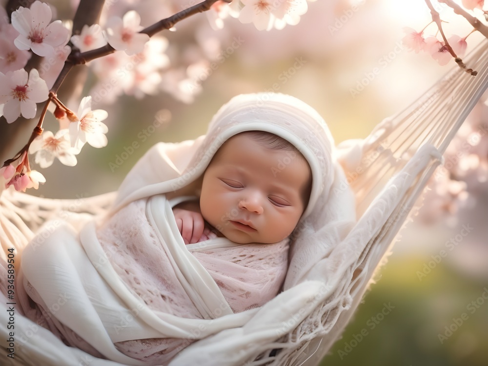 Newborn cradled in soft pastel blankets