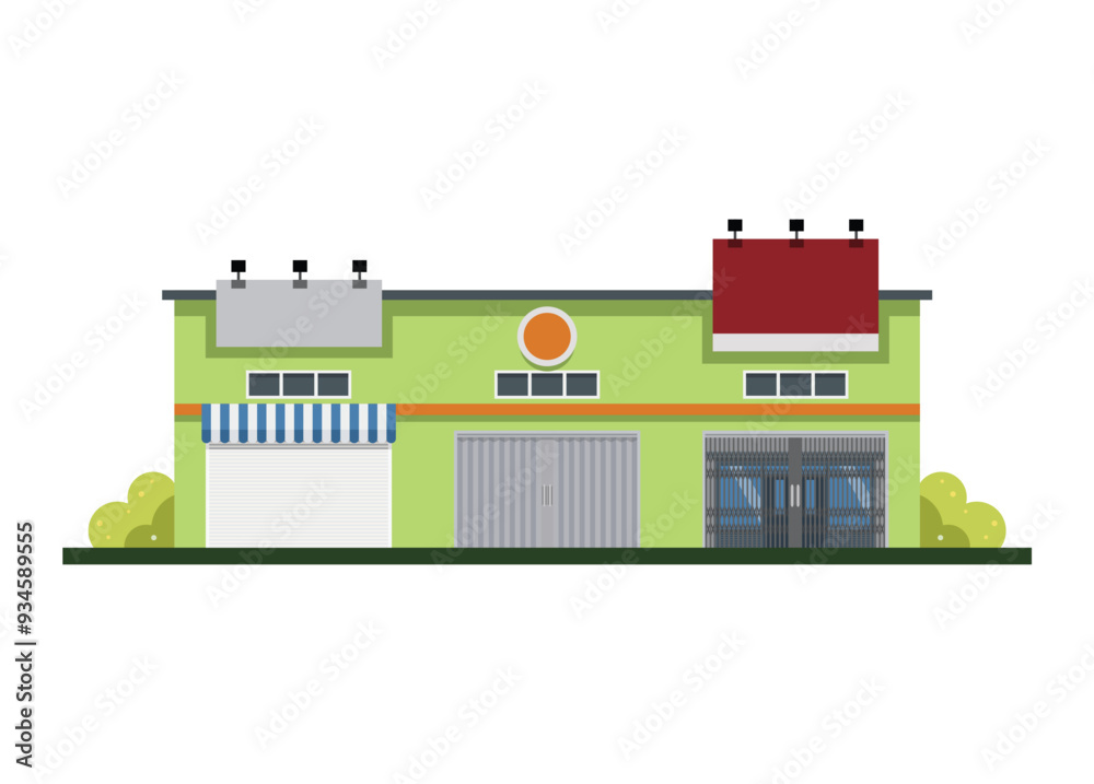 Shop row building. Simple flat illustration Shop row building. Simple flat illustration