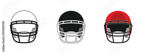 American football helmet, rugby ball, sports equipment, available in outline, black and colored, editable vector eps 10.