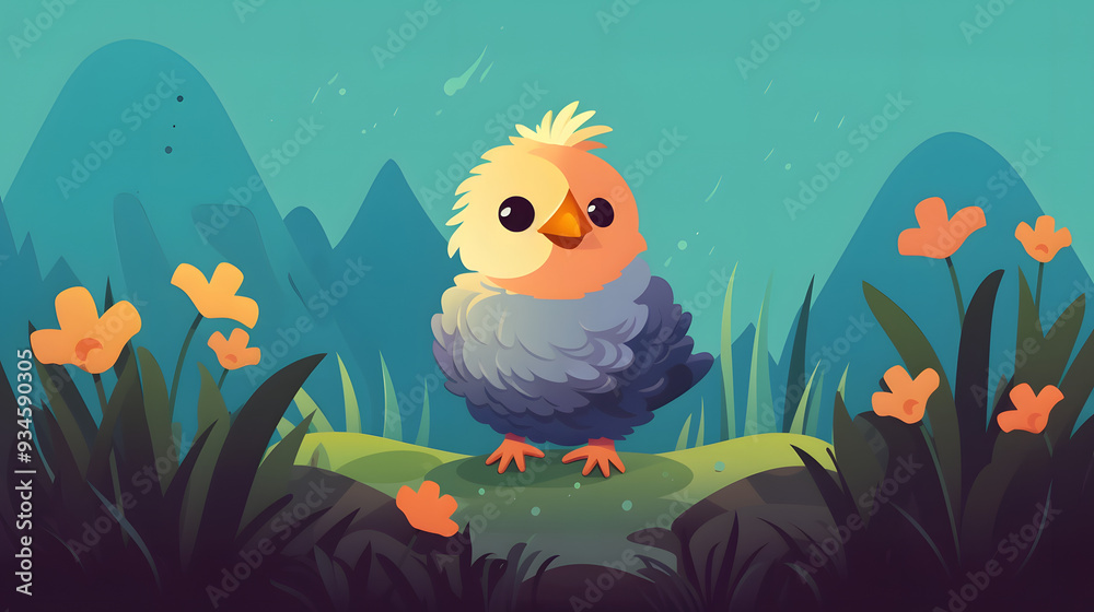 Chick In nature Illustration Vector Chick In nature Illustration Vector
