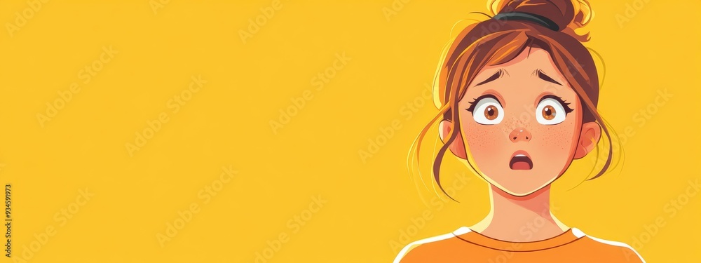 Surprised cartoon girl with sad emotions on a bright background Surprised cartoon girl with sad emotions on a bright background