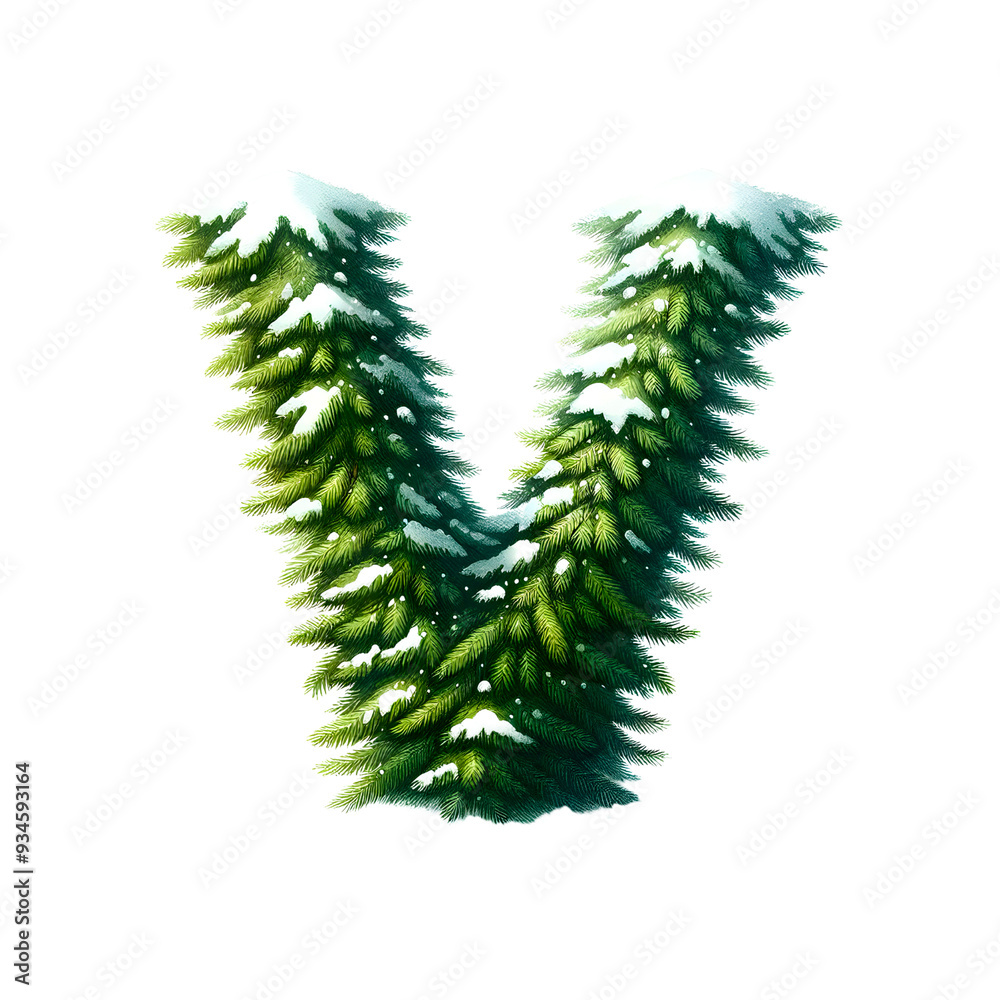 Alphabet V Christmas tree with snow Alphabet V Christmas tree with snow