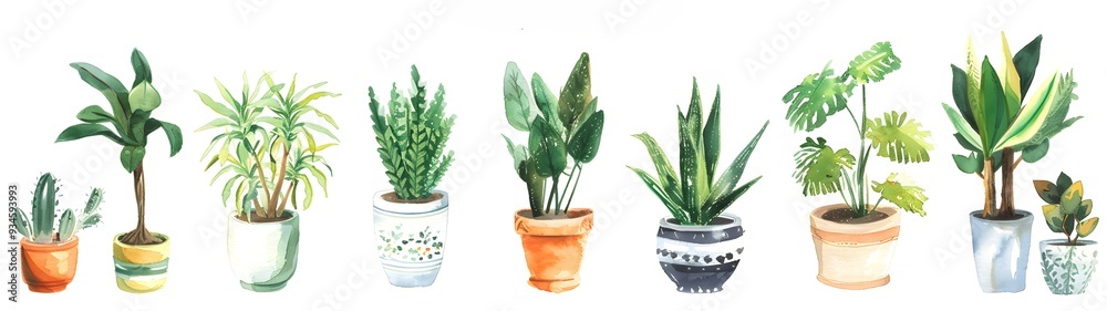 set of various plants in pots illustration, green leaves plants vector art style .different types of houseplants in the plant pot. set of various plants in pots illustration, green leaves plants vector art style .different types of houseplants in the plant pot.