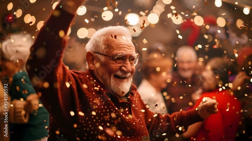 Crazy senior man having fun doing party during holidays time - Elderly people celebrating life concept. 