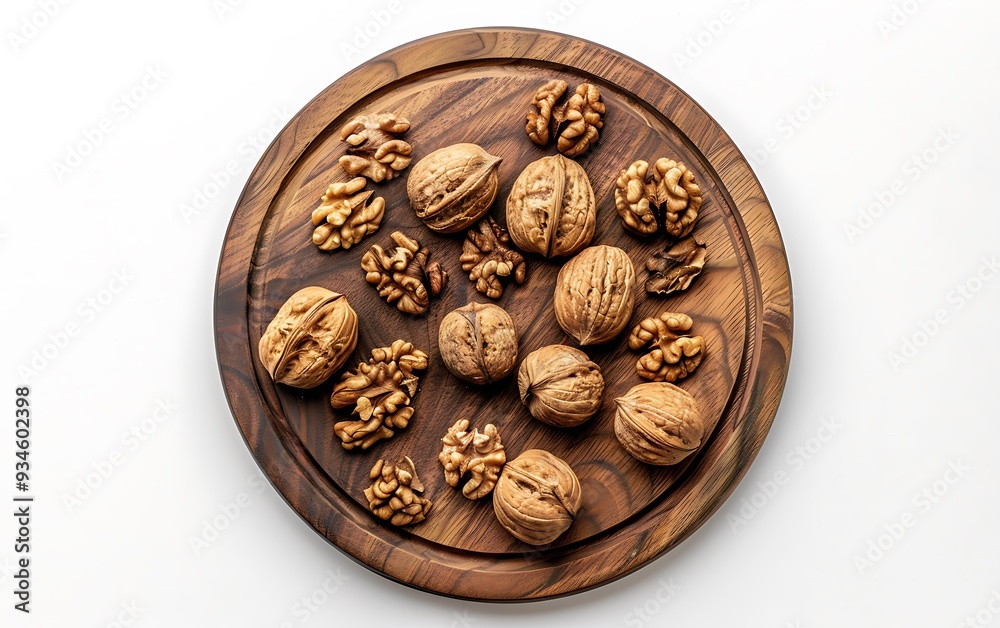 Plate of tasty Walnut with on white background.