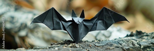 Origami bat as a decorative element on a napkin photo