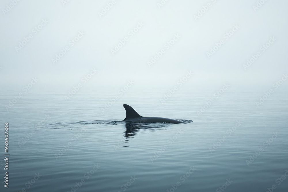 Fototapeta premium Whale Fin Breaking a Still Ocean Surface