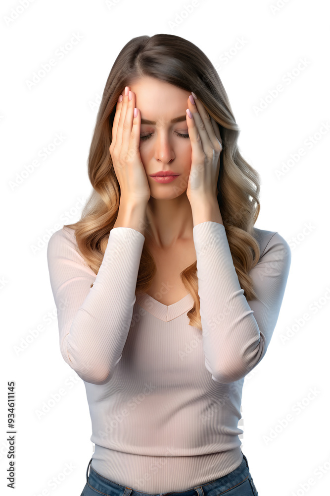 Young woman covering her eyes isolated on a transparent background Young woman covering her eyes isolated on a transparent background