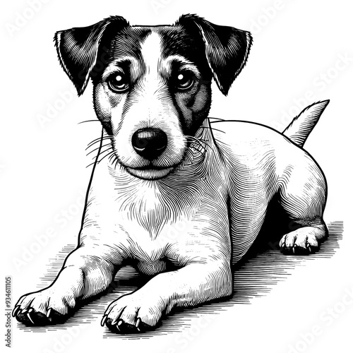 Hand drawn Cute Jack Russell dog in full-body, vector sketch isolated on white background.	