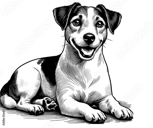 Hand drawn Cute Jack Russell dog in full-body, vector sketch isolated on white background.	