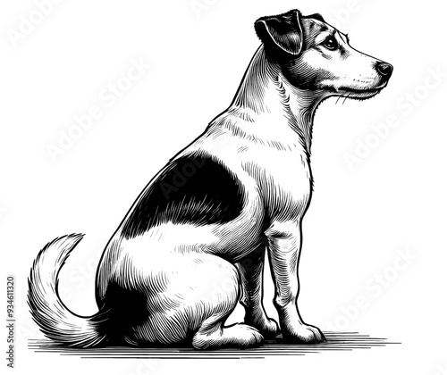 Hand drawn Cute Jack Russell dog in full-body, vector sketch isolated on white background.	