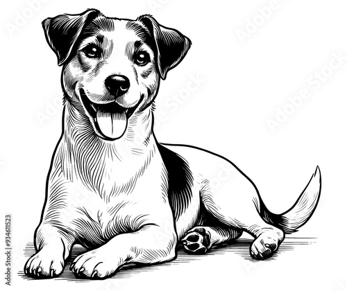Hand drawn Cute Jack Russell dog in full-body, vector sketch isolated on white background.	
